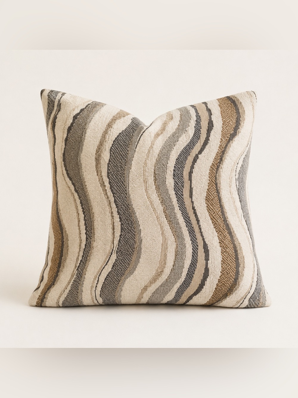 Neutral Wavy Stripe Textured Throw Pillow Cover 21x21 Modern Boho
